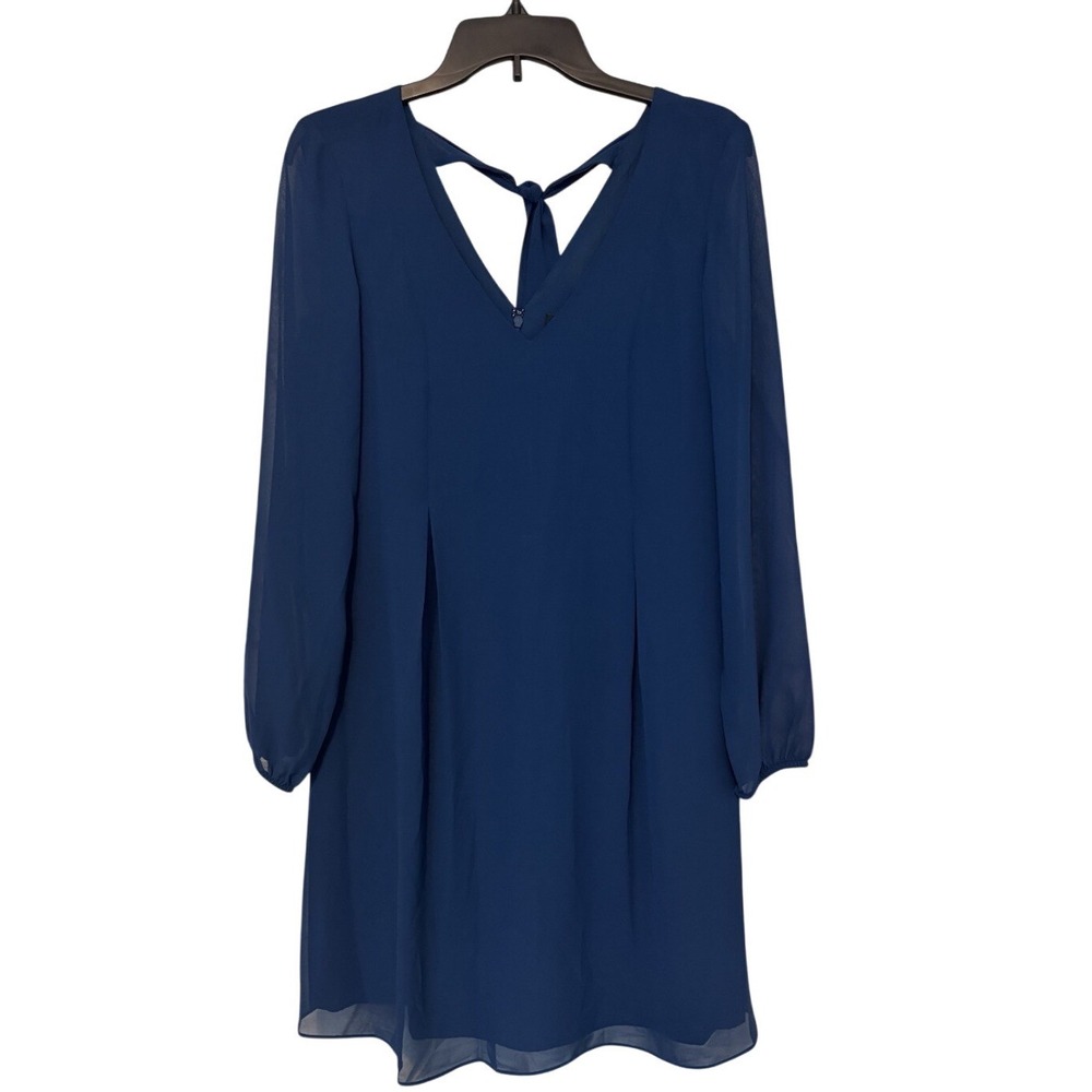 $79 I.N.C. International Concepts Women's Blue Bow-Back Shift Dress pleated‎ XS